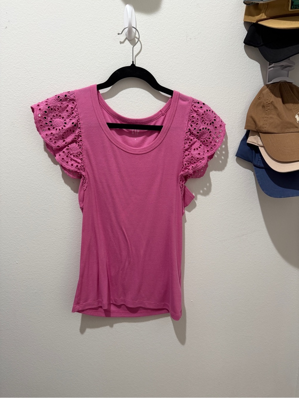 GAP Pink Eyelet Flutter Sleeve Tank Top
